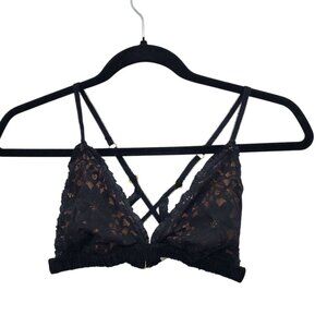 For Love & Lemons‎ Skivvies Sage Lace Bra Black Tan Wireless Triangle Bralette M